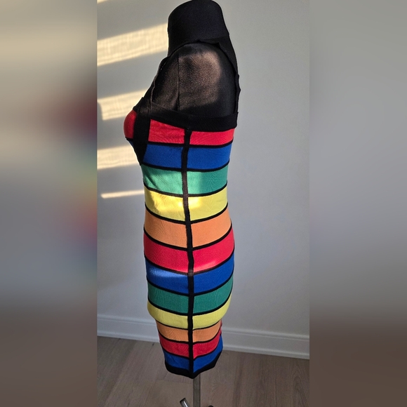 Yuka Colorful Striped Colorblock Bodycon Mini Dress , S - Picture 6 of 8